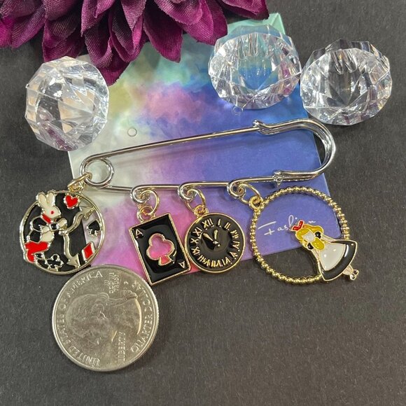 Alice Wonderland Lapel Pin Rabbit Black Safety Pin Enamel Badge Brooch Gift Pin - Picture 4 of 12